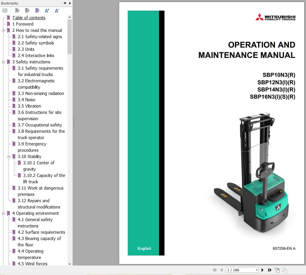 Mitsubishi Forklift SBP10N3 SBP16N3(I)(S)(R) Service Operation Manual 03.2023 (2)