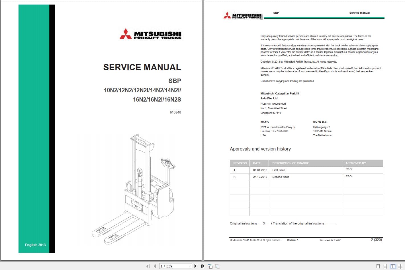Mitsubishi Forklift SBP14N2I SBP16N2I SBP16N2S Diagrams and Service Manual (1)