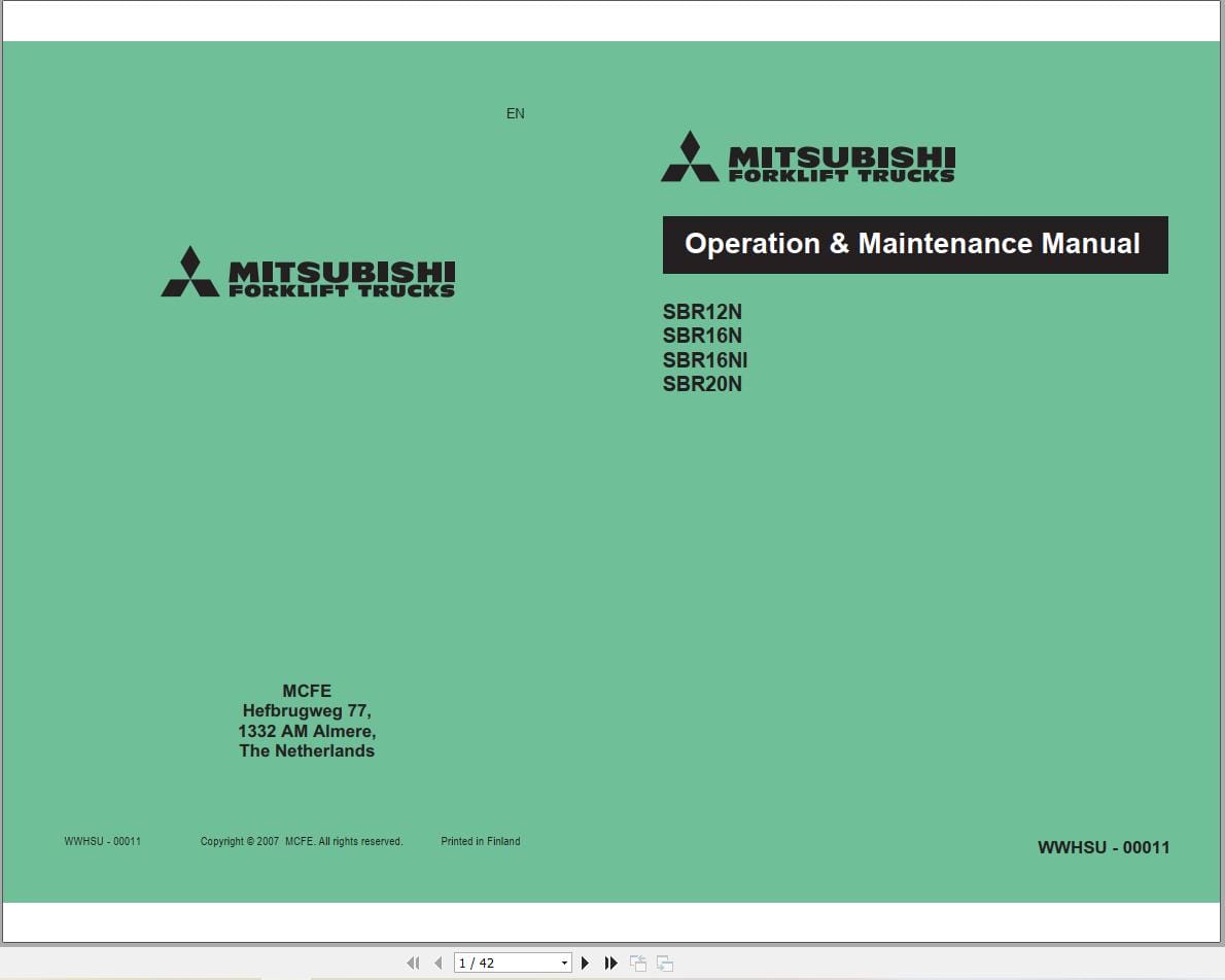 Mitsubishi Forklift SBR12N SBR20N Service Operation Manual 08.2023 (1)