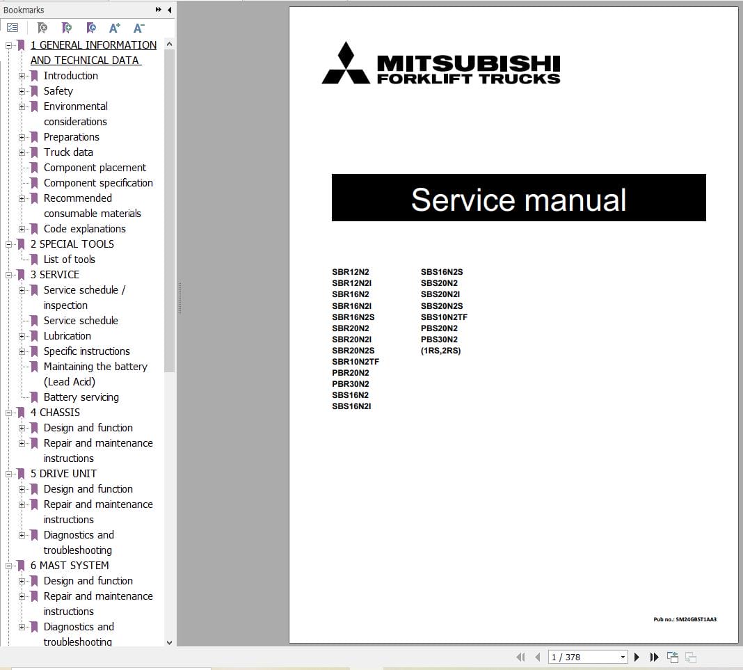 Mitsubishi Forklift SBR12N2 to PBS30N2 Service Operation Manual 12.2023 (2)