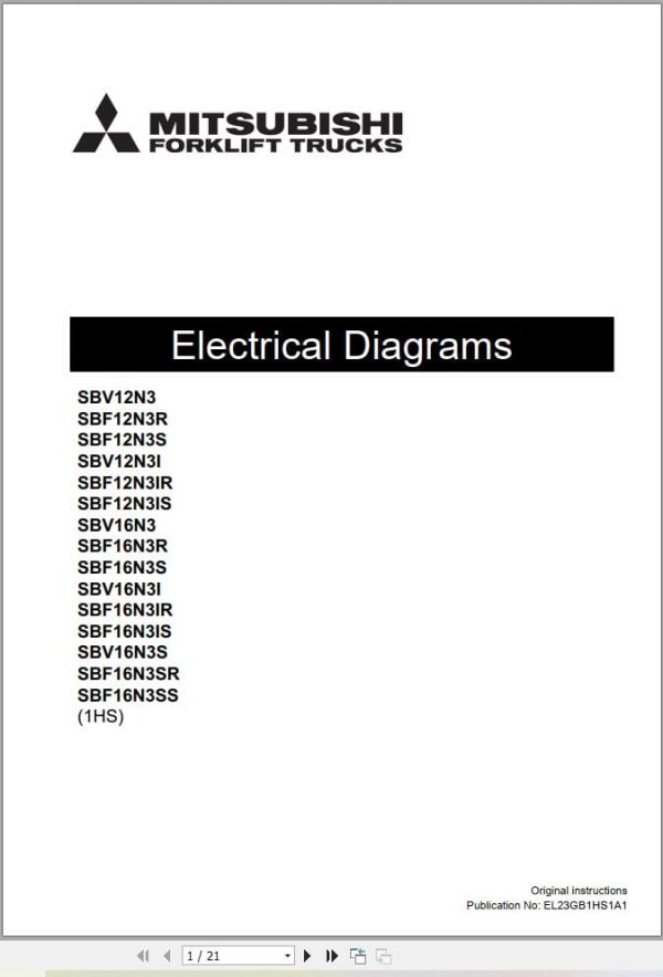 Mitsubishi Forklift SBV12N3 to SBF16N3SS Wiring Diagrams (1)