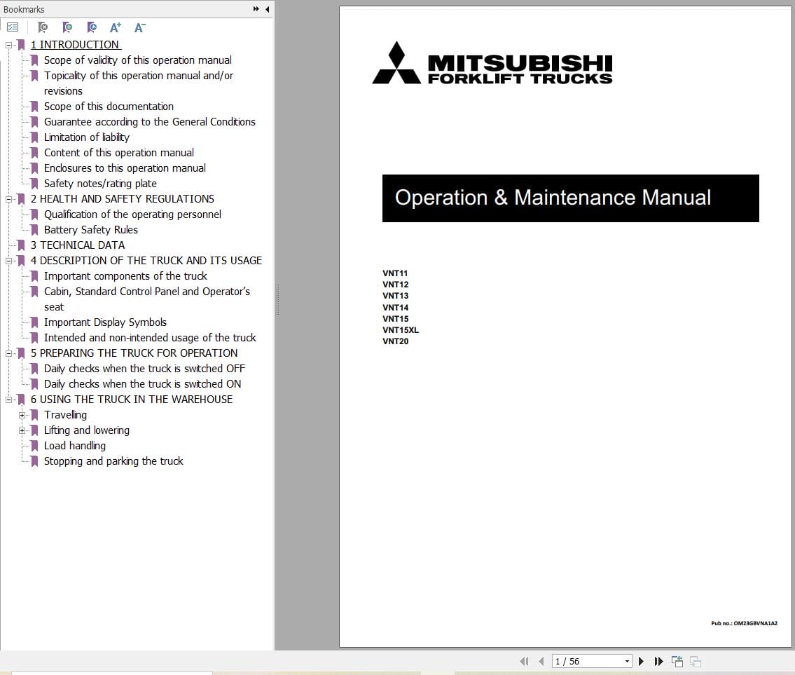Mitsubishi Forklift VNT11 to VNT20(XL) Service Operation Manual (1)