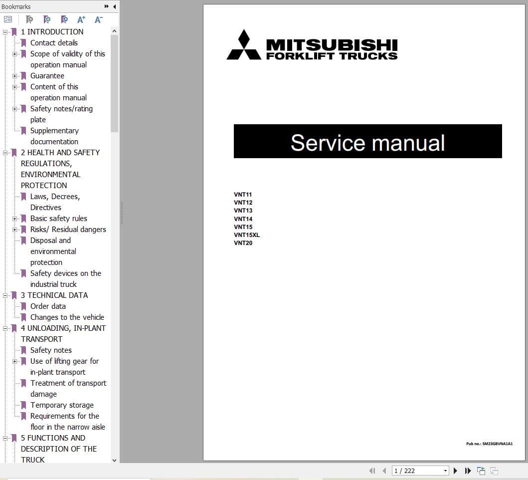 Mitsubishi Forklift VNT11 to VNT20(XL) Service Operation Manual (2)