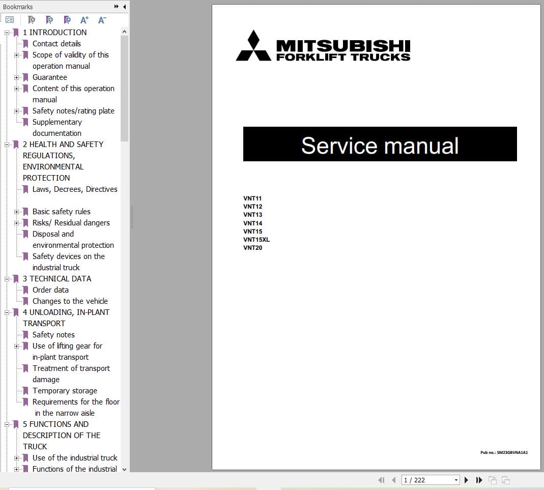 Mitsubishi Forklift VNT12 VNT20 Service and Operation Maintenance Manual (2)