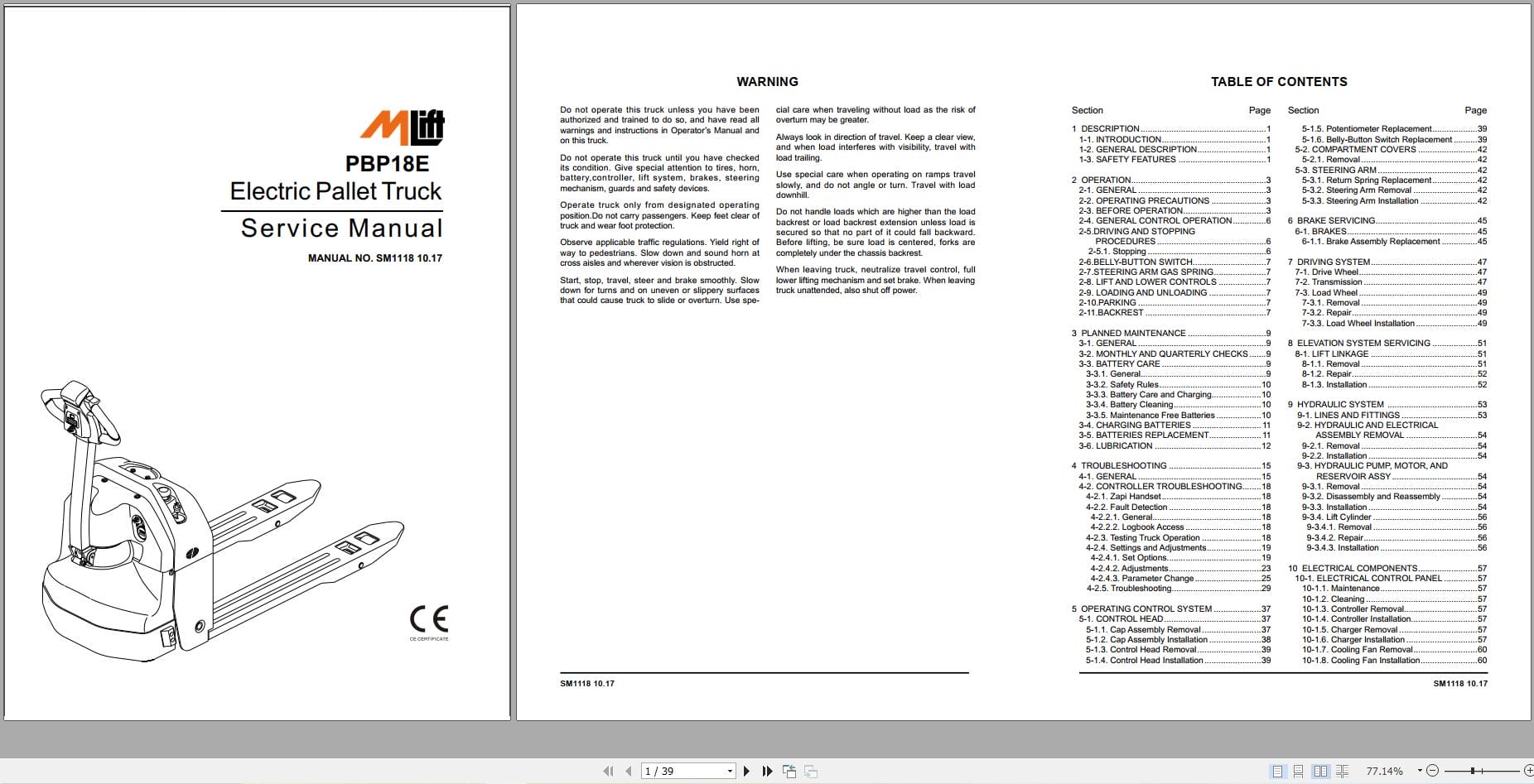 Mlift Forklift PBP18E Operation Manual (2)