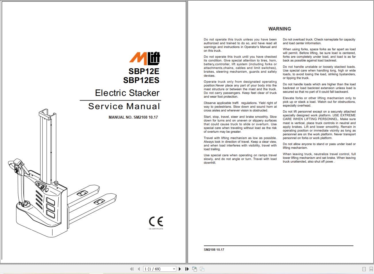 Mlift Forklift SBP12E SBP12ES Service Operation Manual (1)