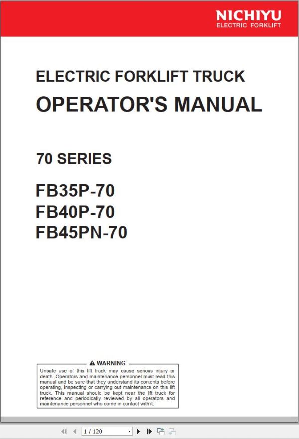 Nichiyu Forklift FB35P 70 FB40P 70 FB45PN 70 Operation Manual (1)