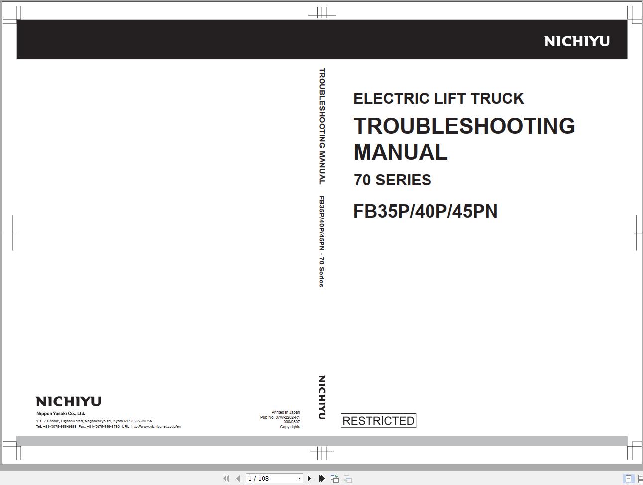 Nichiyu Forklift FB35P 70 FB40P 70 FB45PN 70 Troubleshooting Manual 07W 2202 R1 (1)