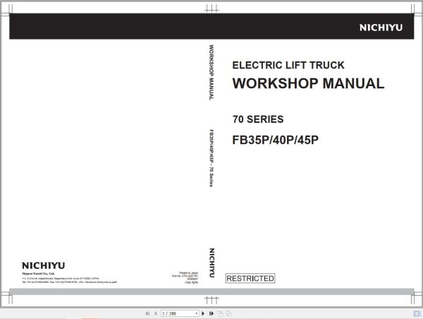 Nichiyu Forklift FB35P FB40P0 FB45PN   70 Series Parts Operation Workshop Manual (1)