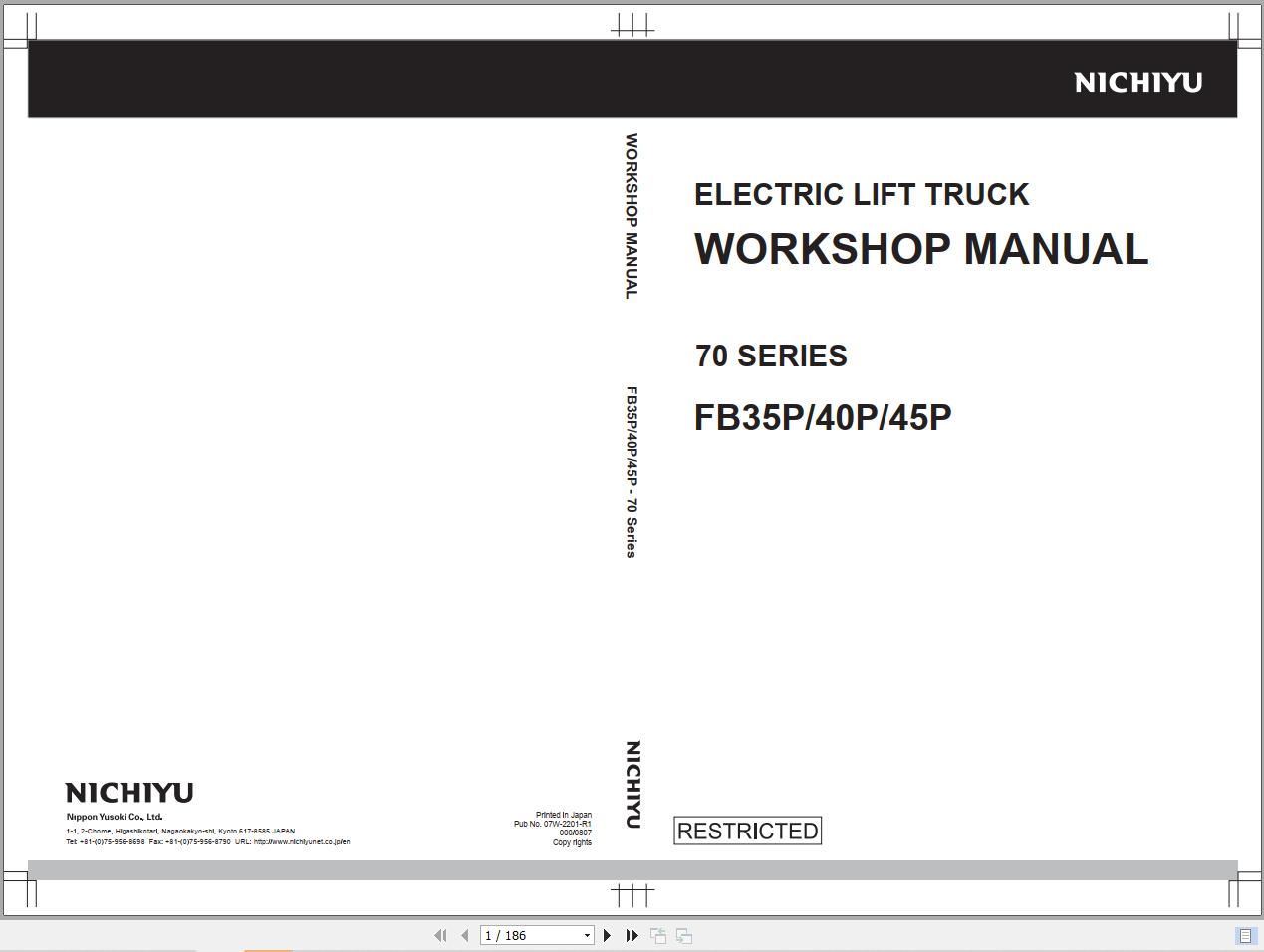 Nichiyu Forklift FB35P FB40P0 FB45PN   70 Series Parts Operation Workshop Manual (1)