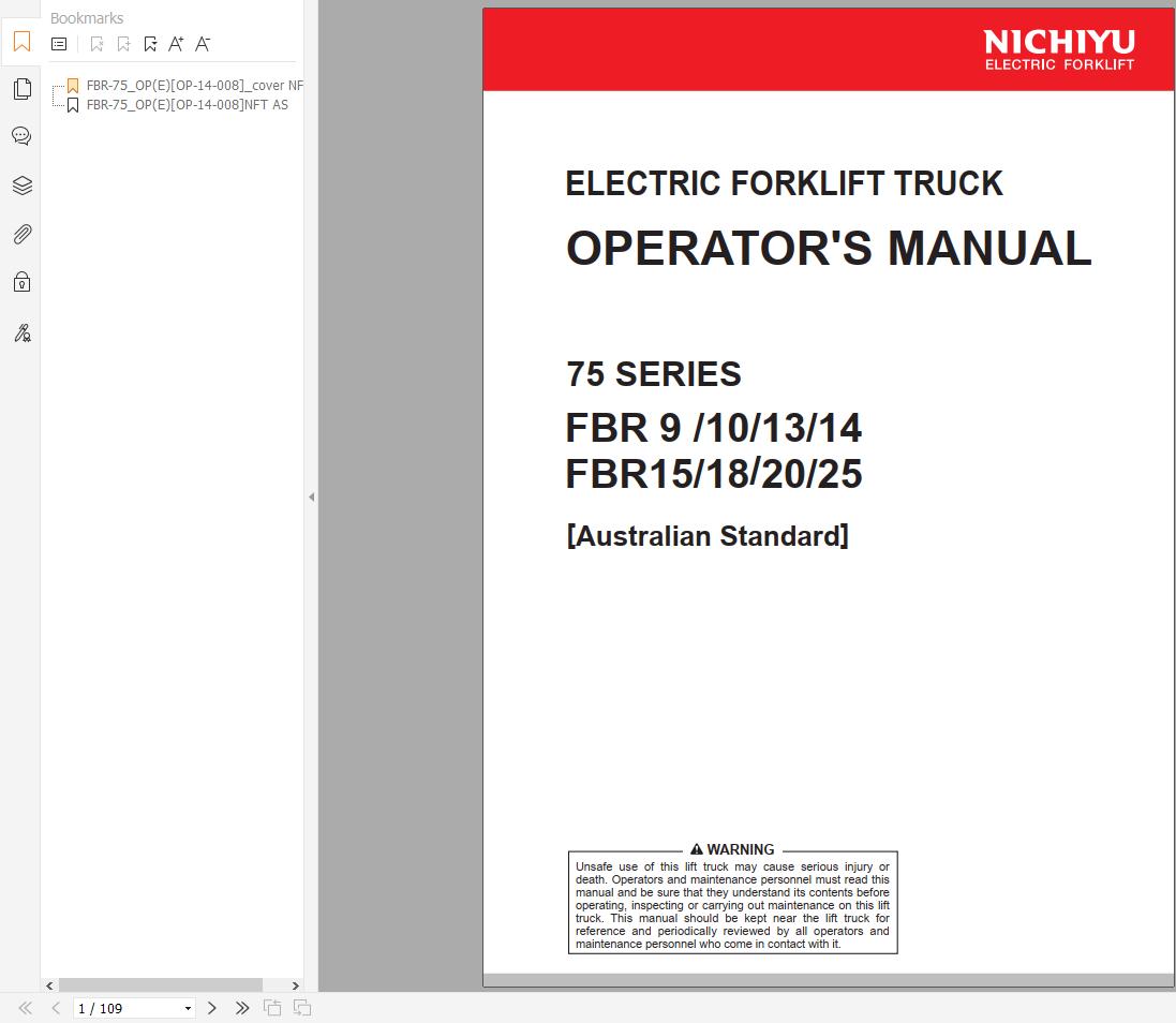 Nichiyu Forklift FBR9 25 75 Series Operators Manual (1)