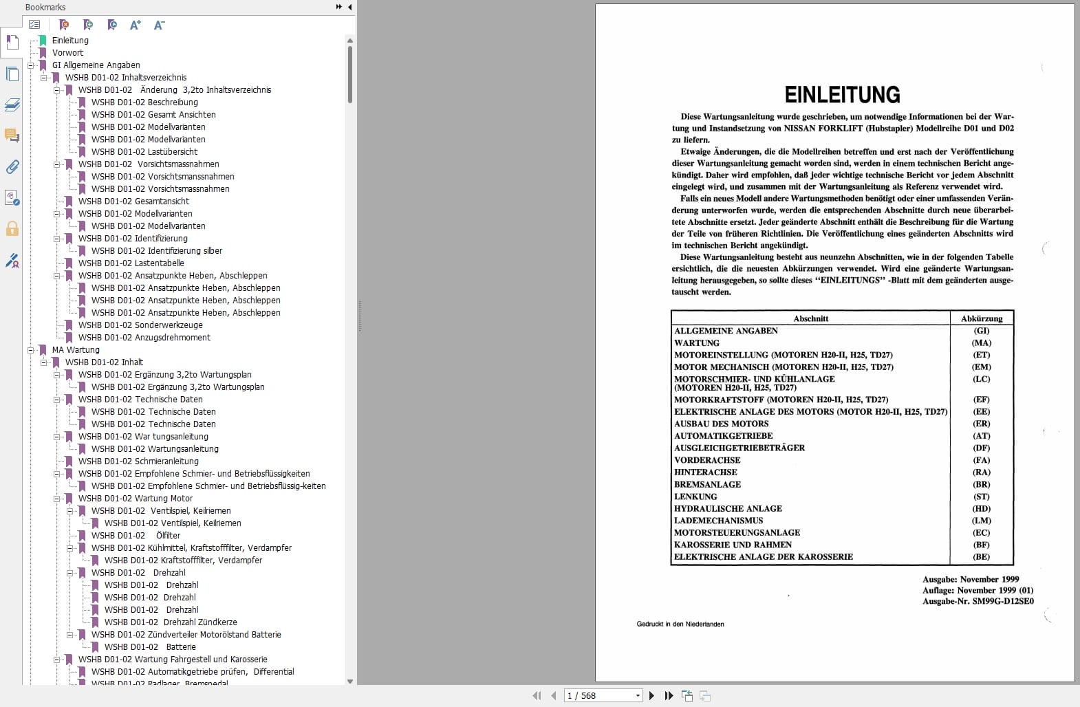 Nissan Forklift D01 D02 Series Service Manual SM99G D12SE0 DE (1)