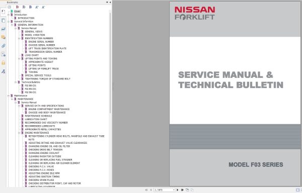 Nissan Forklift F03 Series Service Manual And Technical Bulletin Sm0E F0S2G0 (1)