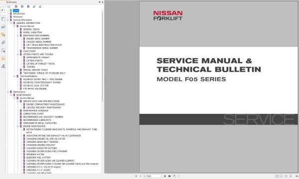 Nissan Forklift F05 Series Service Manual And Technical Bulletin Sm4E 0F05G0 (1)