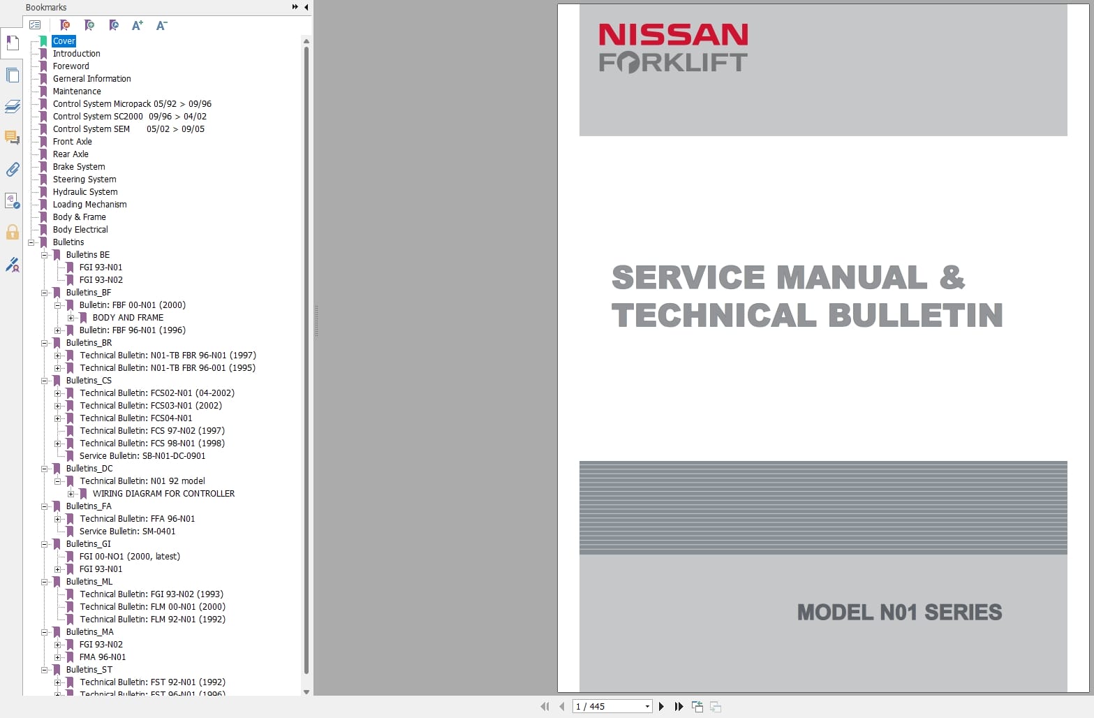 Nissan Forklift N01 Series Service Manual And Technical Bulletin (1)
