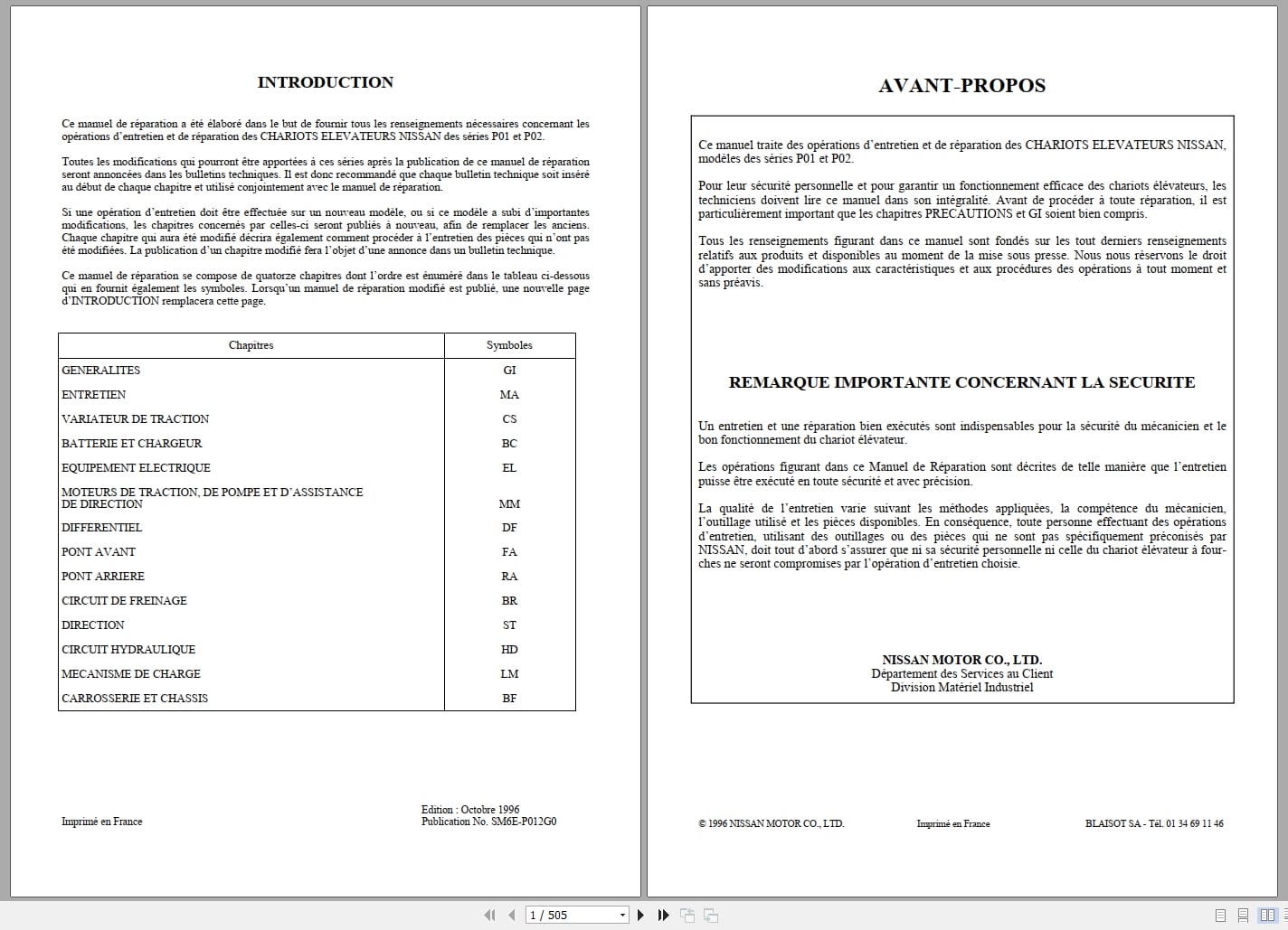 Nissan Forklift P01 P02 Series Service Manual SM6E P012G0 FR (1)