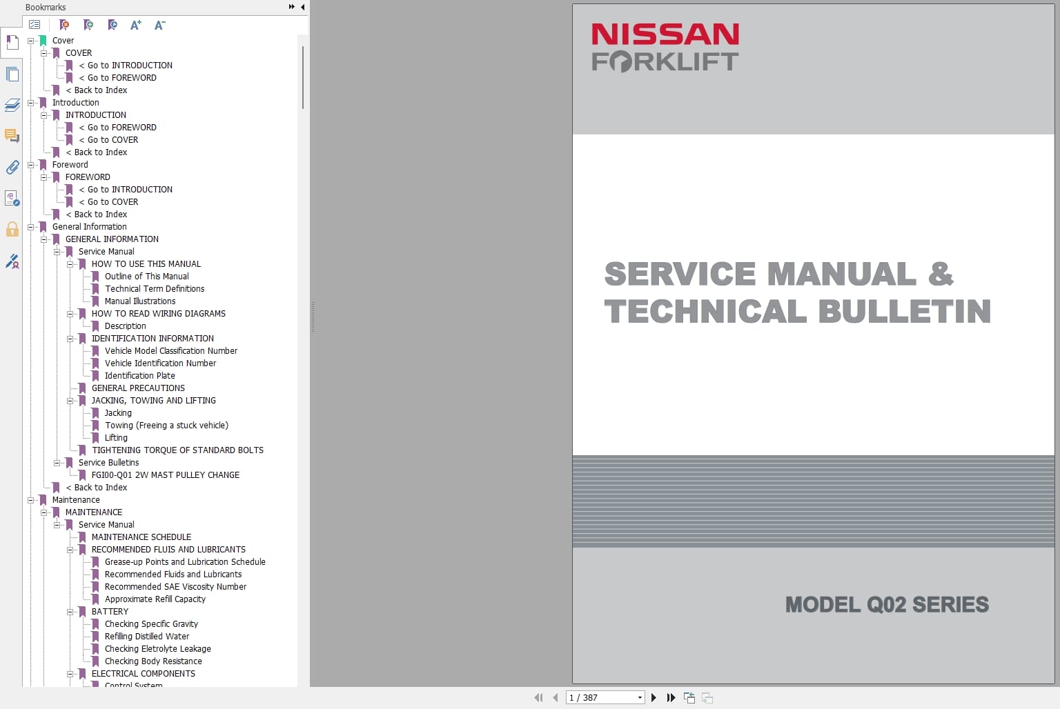 Nissan Forklift Q02 Series Service Manual And Technical Bulletin (1)
