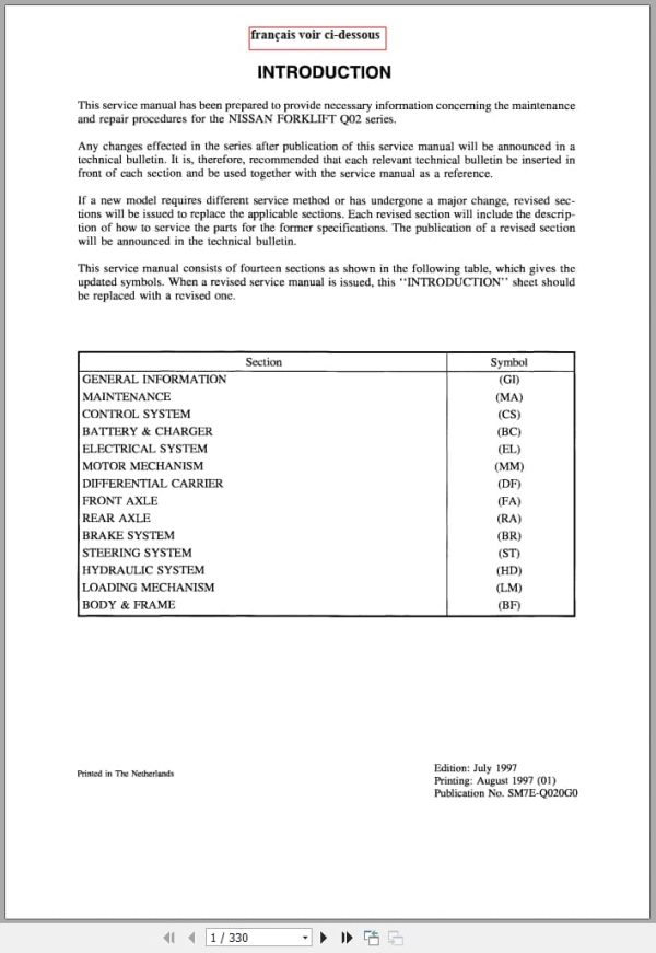 Nissan Forklift Q02 Series Service Manual Sm7E Q020G0 Fr (1)