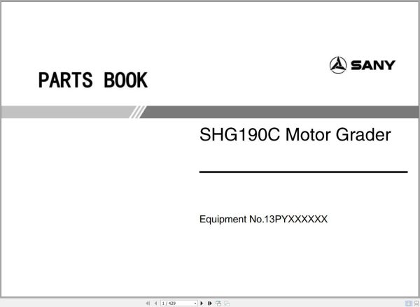 Sany Motor Grader SHG190C Parts Book (1)