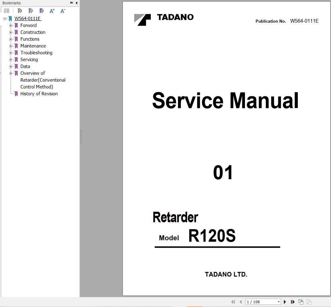 Tadano Crane R120S Service Manual W564 0111E (1)