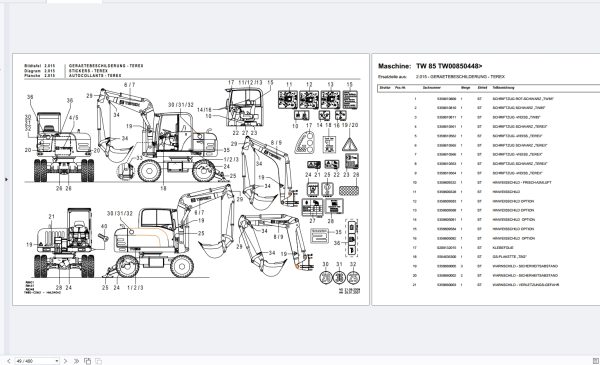 Terex Mobile Excavator TW85 TW00850448 Part Catalog DE (1)