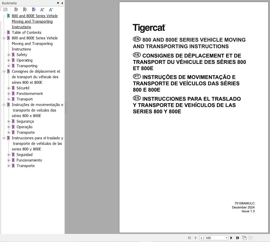 Tigercat 800 And 800E Series Vehicle Moving And Transporting Instructions