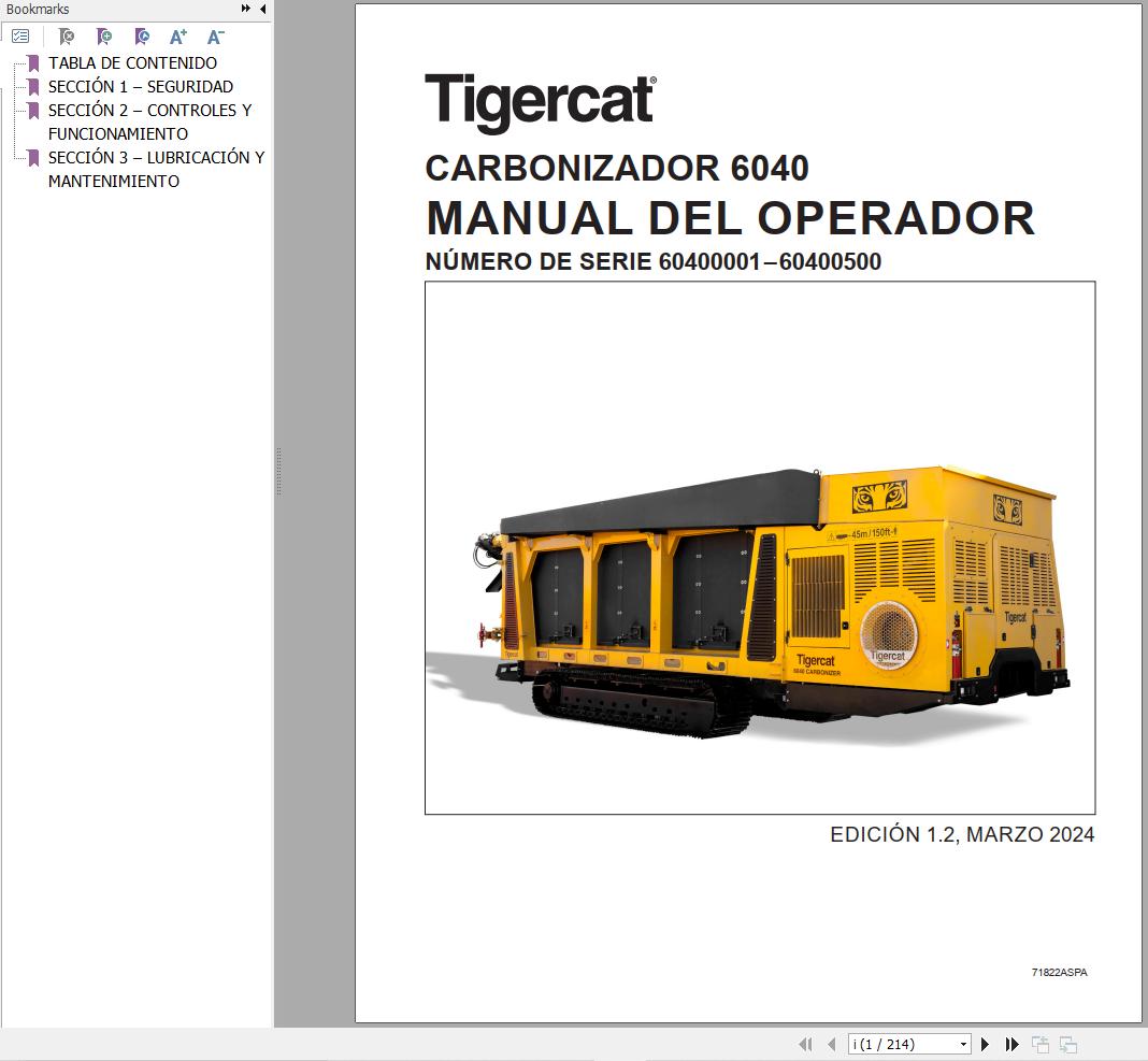 Tigercat Carbonizer 6040 Operation Manual 71822ASPA ES