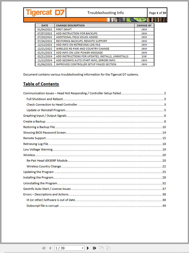 Tigercat Control System D7 Technical Manual