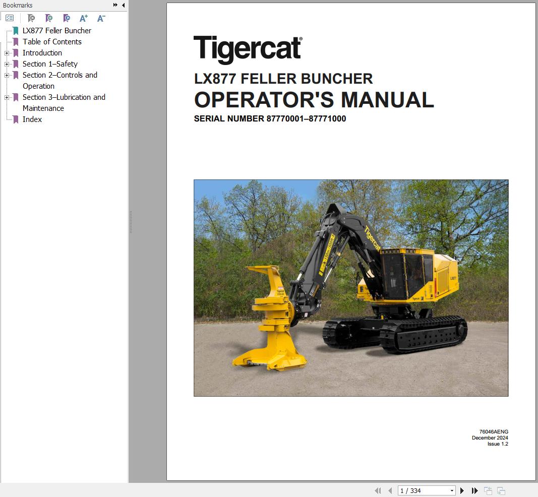 Tigercat Feller Buncher LX877 Operation Manual 76046AENG