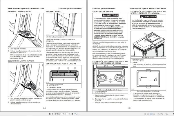 Tigercat Feller Buncher X822E X830E LX830E Operator Manual 64586ASPA ES 1