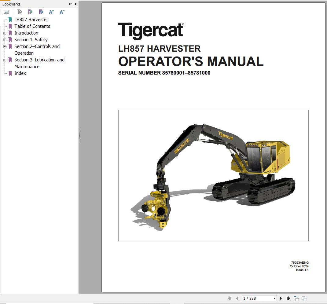 Tigercat Harvester LH857 Operation Manual 76293AENG
