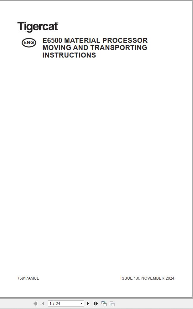 Tigercat Material Processor E6500 Moving And Transporting Instructions 75817AMUL