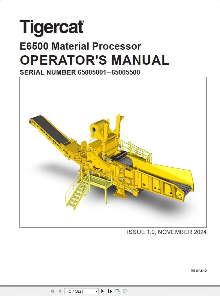 Tigercat Material Processor E6500 Operation Manual 75630AENG