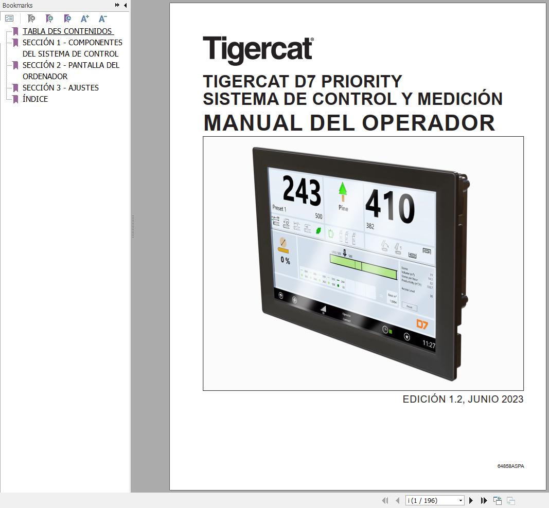 Tigercat Priority Control And Measurement System D7 Operation Manual 64858ASPA ES