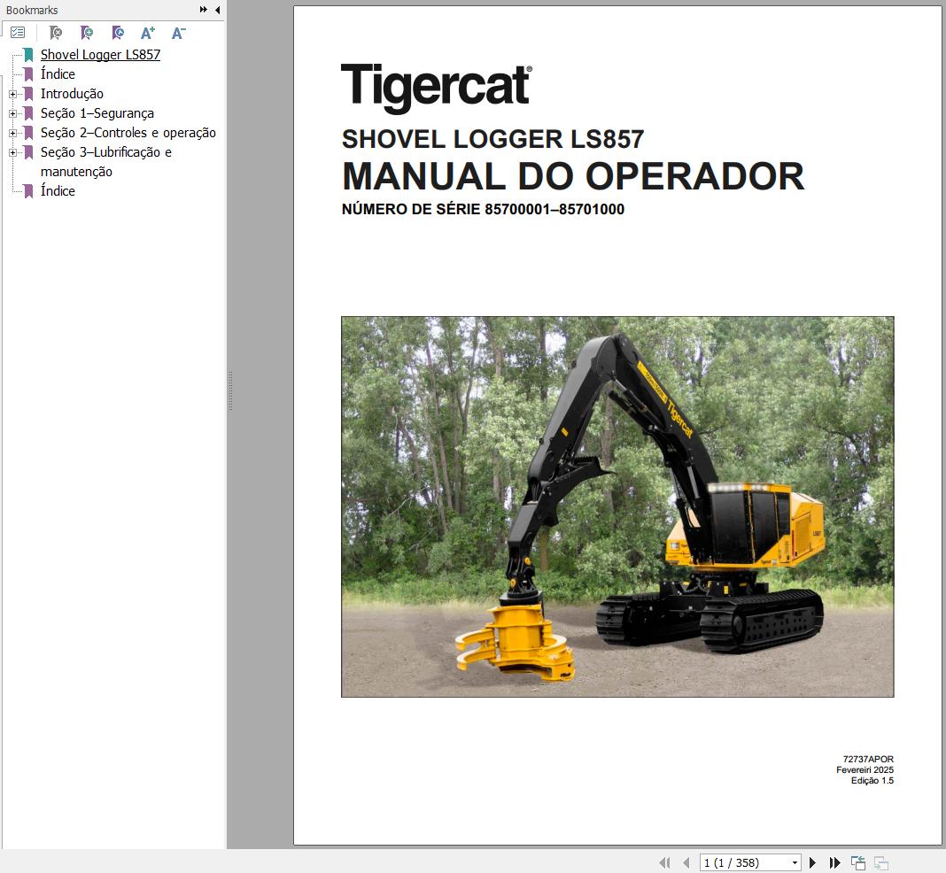 Tigercat Shovel Logger LS857 Operation Manual 72737APOR PT