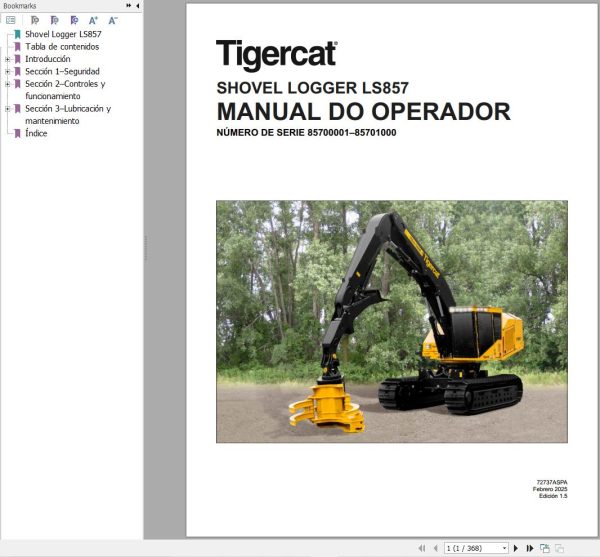 Tigercat Shovel Logger LS857 Operation Manual 72737ASPA ES