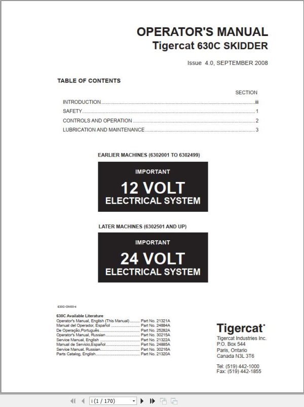 Tigercat Skidder 630C Operator Manual