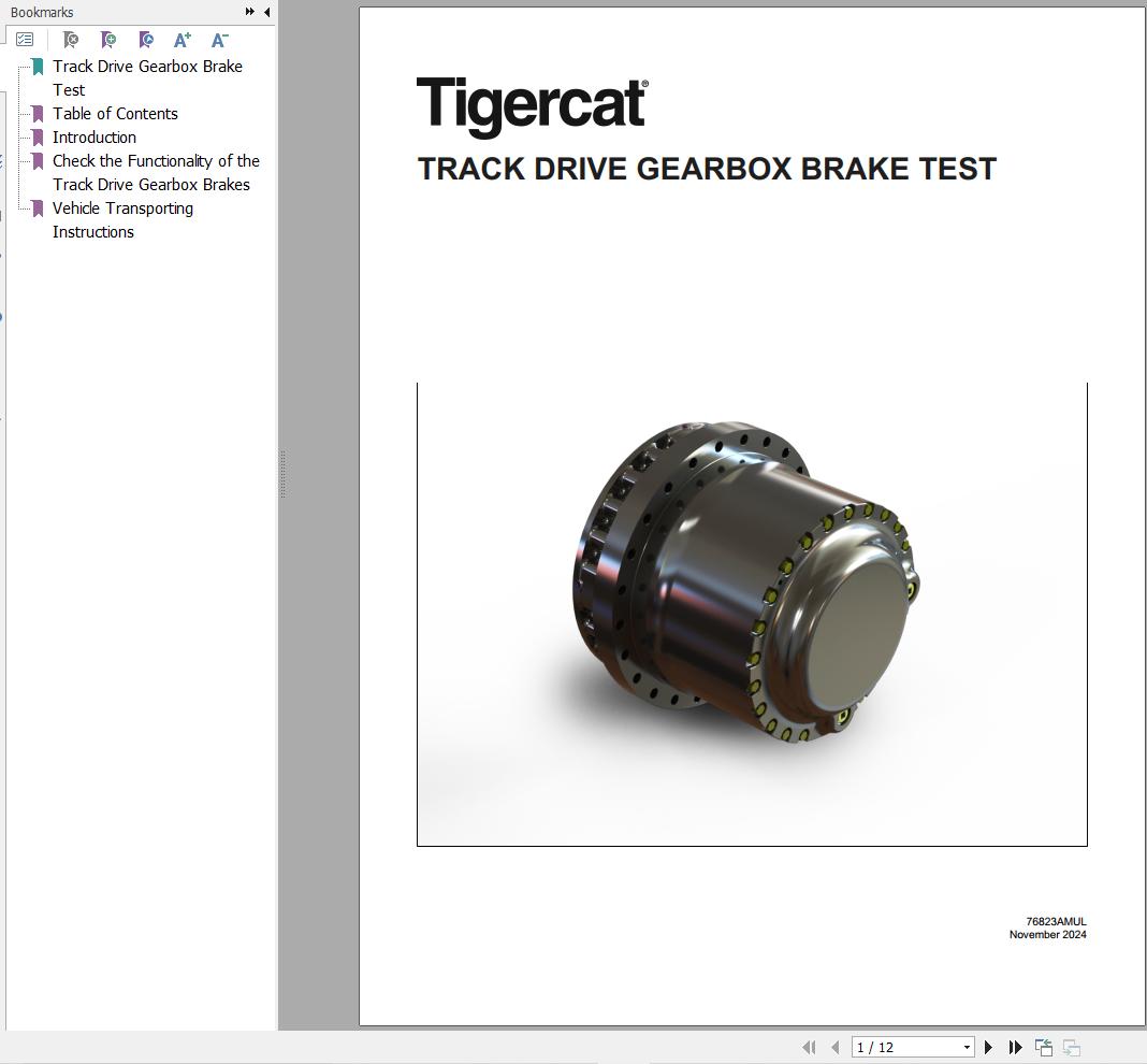Tigercat Track Drive Gearbox Brake Test 76823AMUL