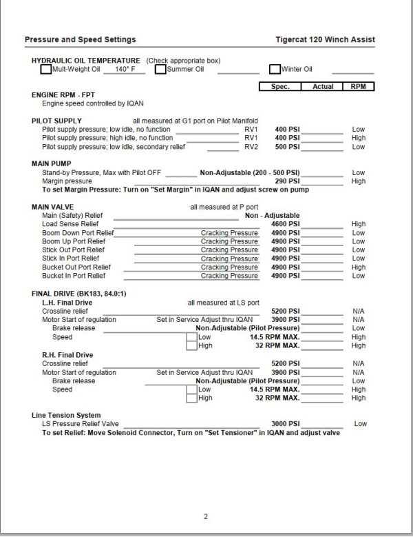Tigercat Winch Assist 120 Pressure And Speed Settings 1