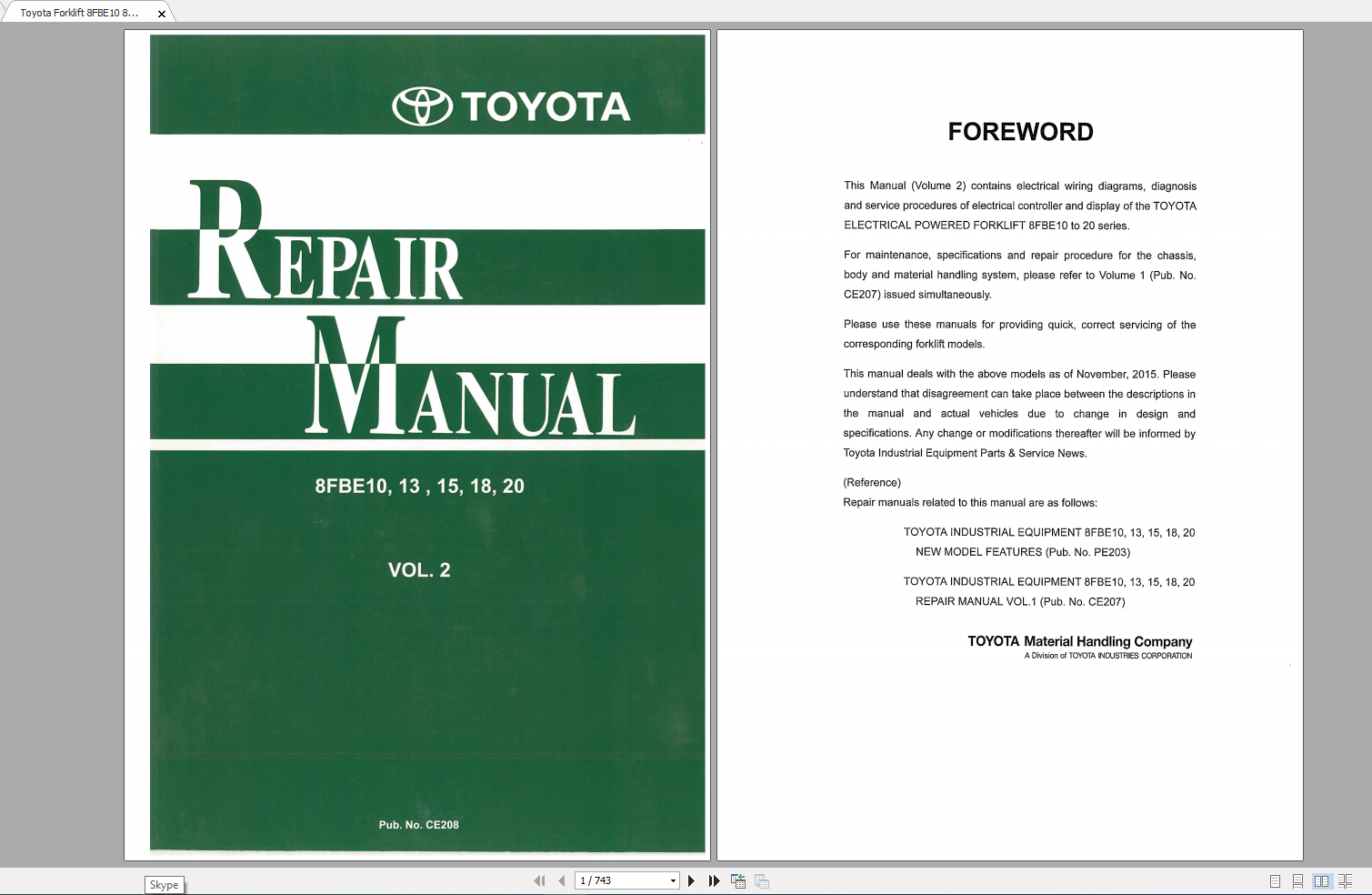 Toyota Forklift 8FBE10 20 Repair Manual Vol.2 CE208 (1)
