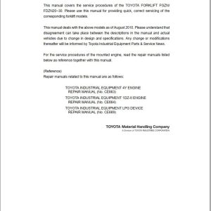 Toyota Forklift FDZN20 to FDZN30 Service Manual CE068 (1)