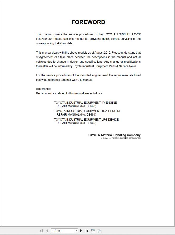 Toyota Forklift FDZN20 to FDZN30 Service Manual CE068 (1)