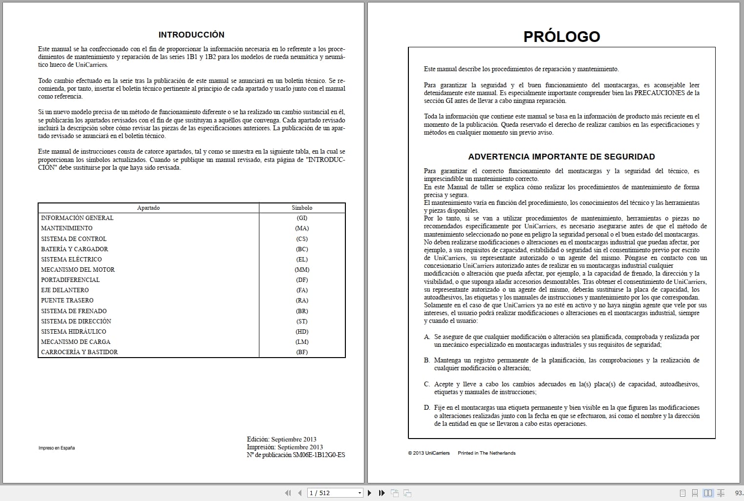 UniCarriers Forklift 1B1 1B2 Series Service Manual SM06E 1B12G0 ES ES (1)