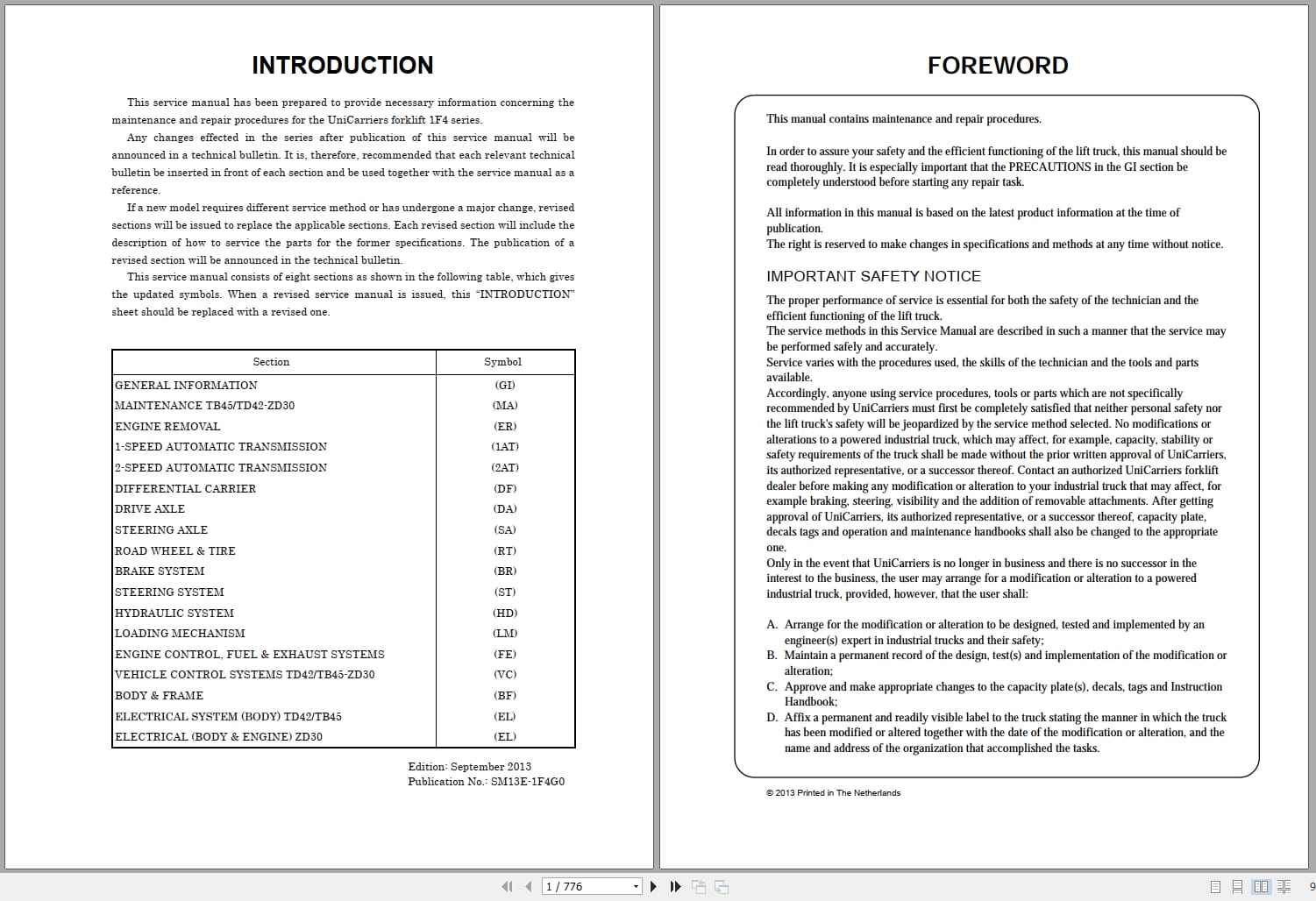 UniCarriers Forklift 1F4 Series Service Manual (1)