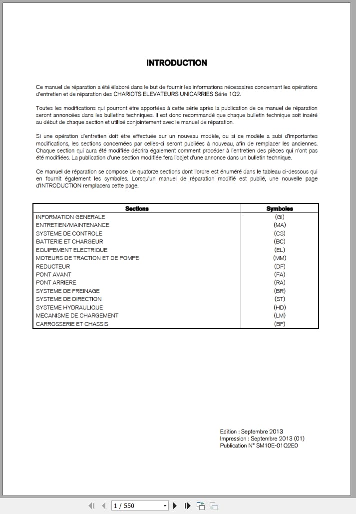 UniCarriers Forklift 1Q2 Series Service Manual SM10E 01Q2E0 FR (1)