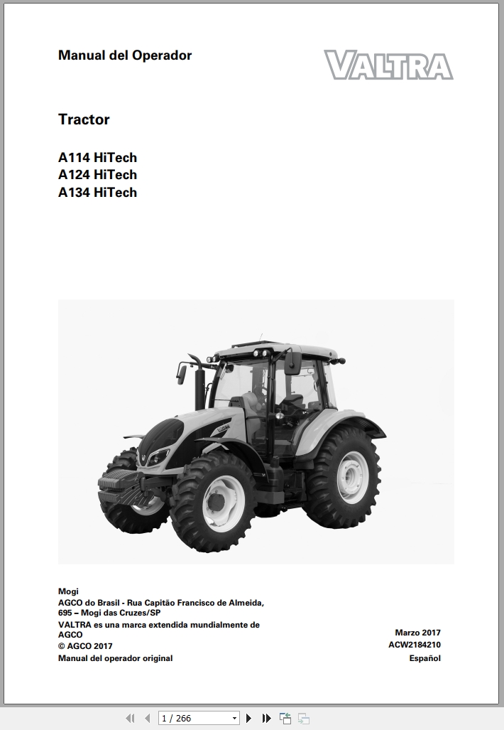 Valtra Tractor A114 A124 A134 HiTech Operator Manual ACW2184210 2017 ES (1)