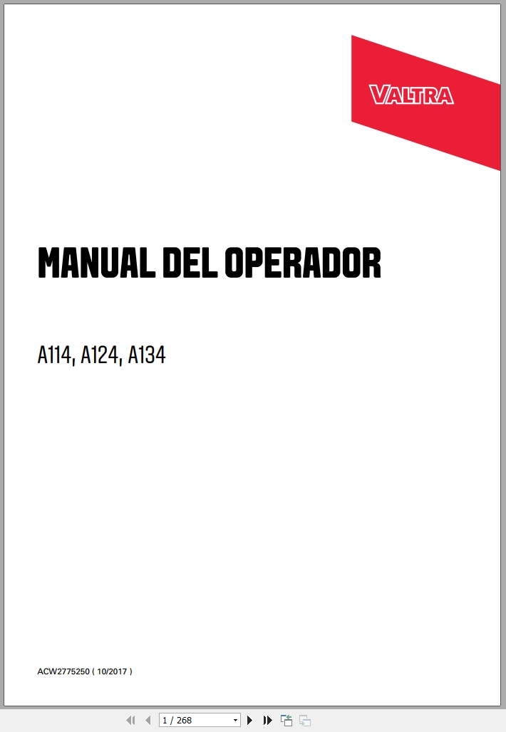 Valtra Tractor A114 A124 A134 Operators Manual ACW2775250 2017 ES (1)
