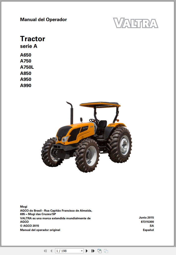 Valtra Tractor A650 A750 A750L A850 A950 A990 Operators Manual 87315300 2015 ES (1)
