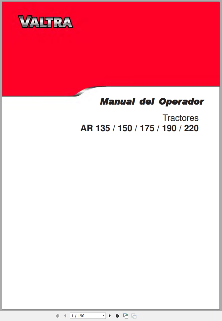 Valtra Tractor AR135 AR150 AR175 AR190 AR220 Operators Manual 05800208 E02 2017 ES (1)