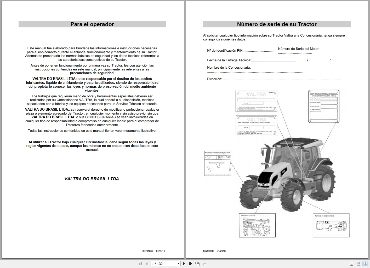 Valtra Tractor BH135 BH145 BH165 BH180 BH200 BH210i Operators Manual 86791800 2016 ES (1)